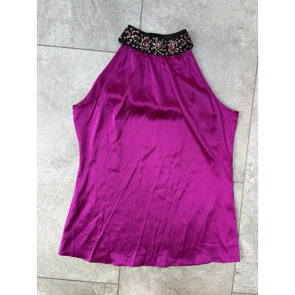 Cache Silk Beaded Halter Top XS Fuchsia Y2K Party Blouse Dopamine Glam Barbie